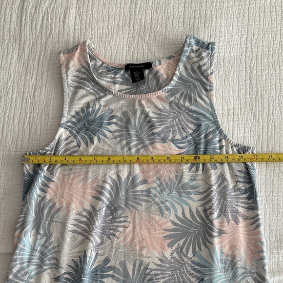 Tahari Blue and Pink Palm Leaf Print Midi Dress - Picture 4 of 10